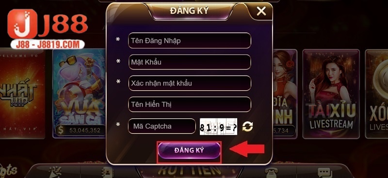 Nhấn vào lệnh đăng ký J88 và thực hiện điền biểu mẫu thông tin