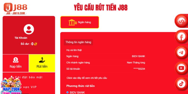 Tạo đơn yêu cầu rút tiền J88 về tài khoản